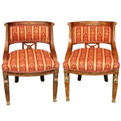 Pair of Antique French Empire Barrel Back Chairs 11