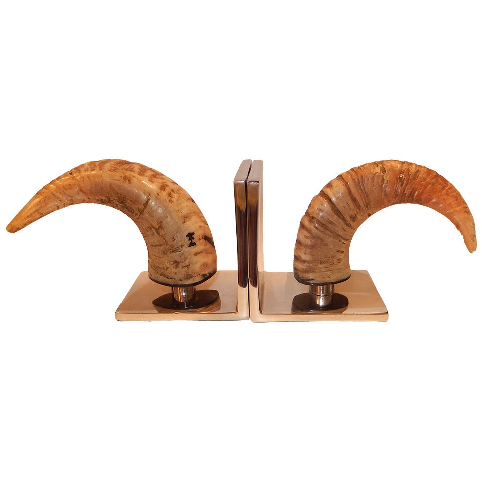 Pair of Vintage Rams Head Horn Bookends