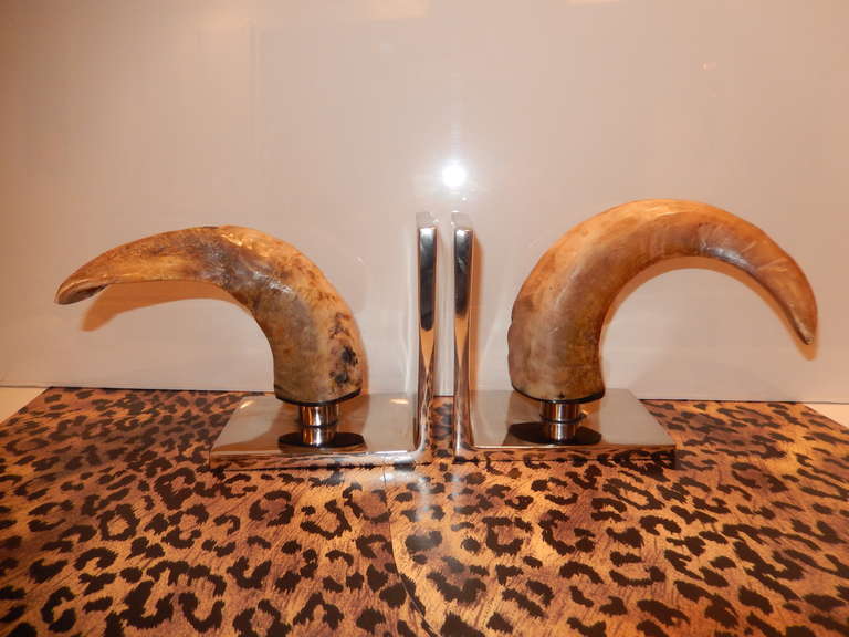 American Pair of Vintage Rams Head Horn Bookends