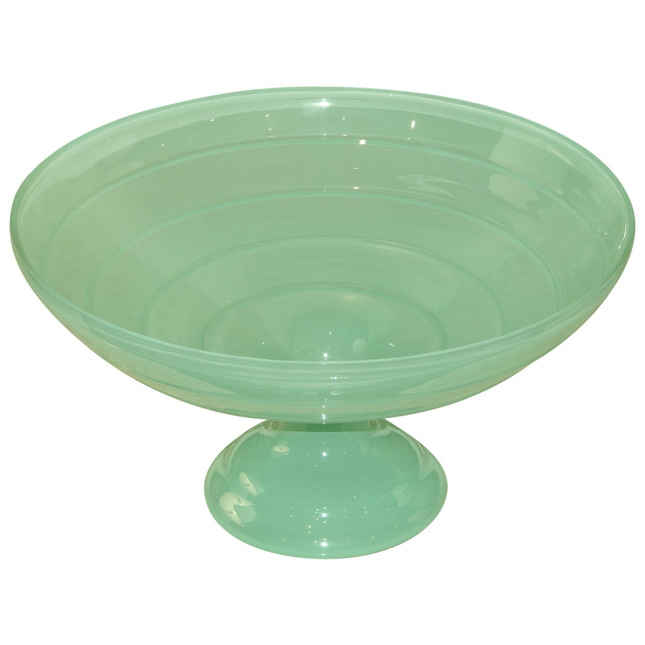 Large Aqua Mid-Century Fluted Glass Bowl