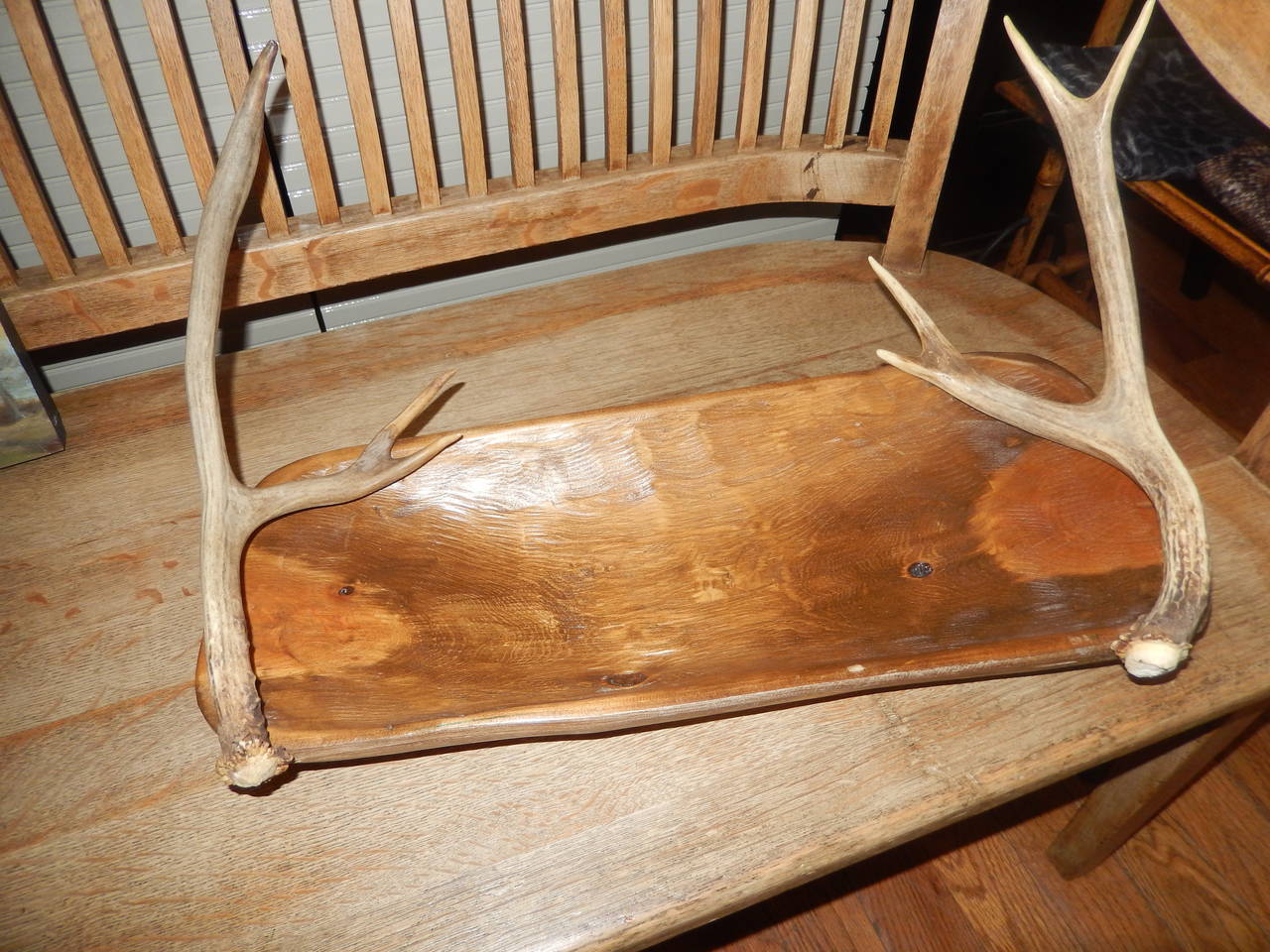 Vintage Artisan Wood and Antler Bowl
