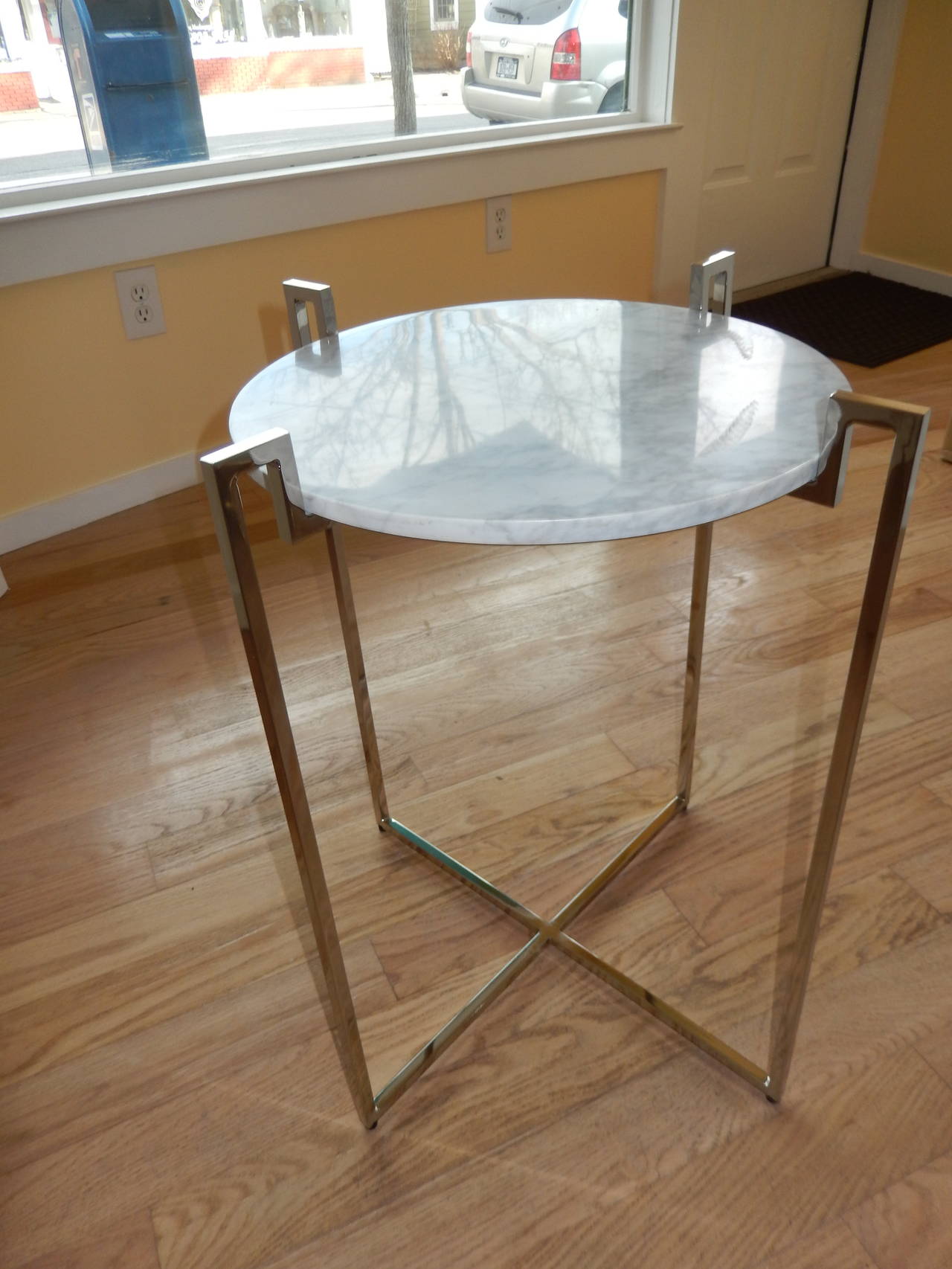 Pair of Nickel and Marble End Tables For Sale at 1stdibs