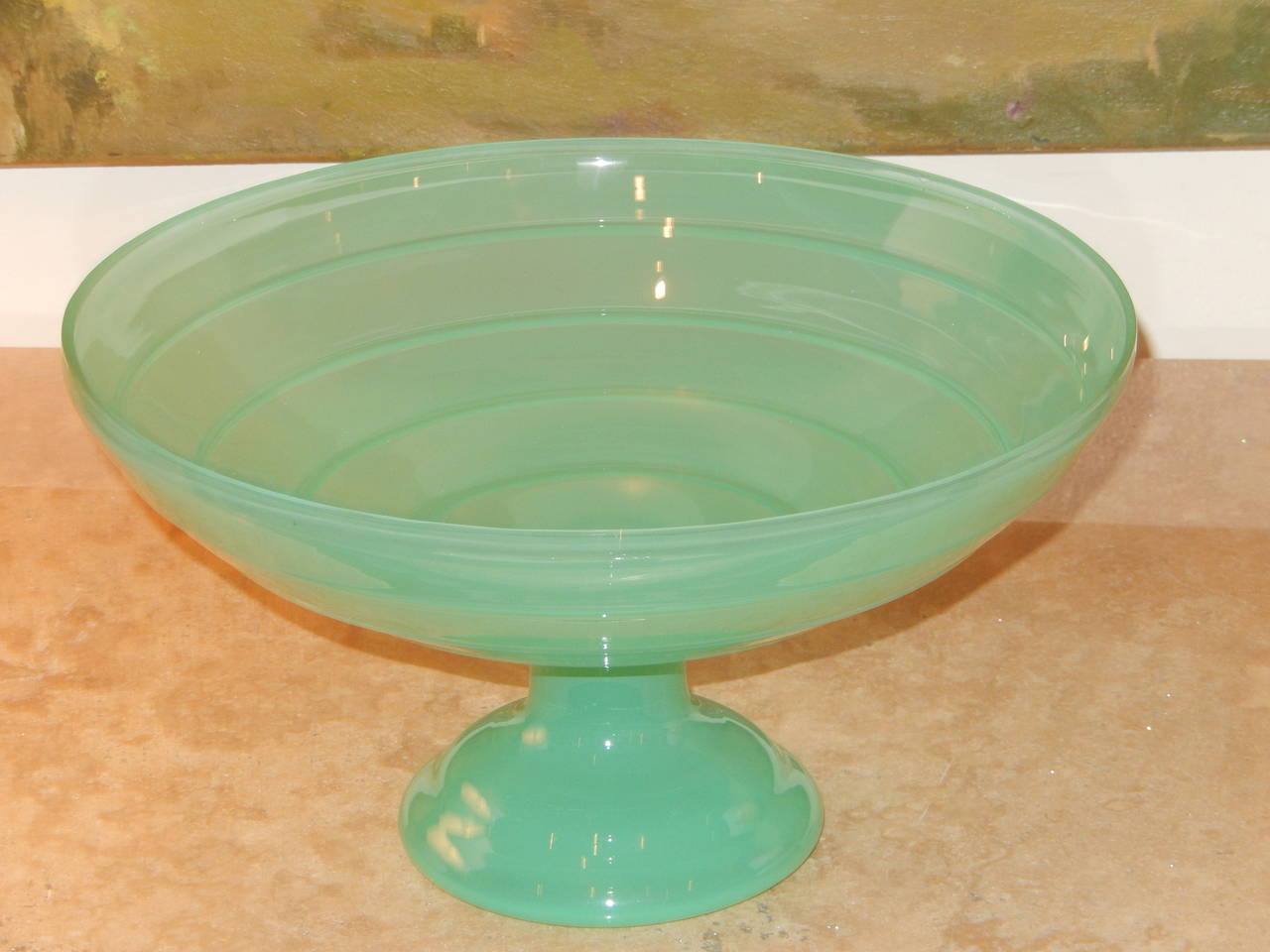 A lovely fluted handcrafted glass bowl in a stunning aqua blue. Mid-Century from Italy.