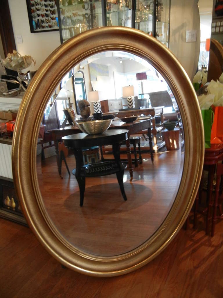 Louis XIII A Large Oval 1920s Gilded Mirror