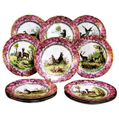 Set of 12 Antique Austrian Game Plates