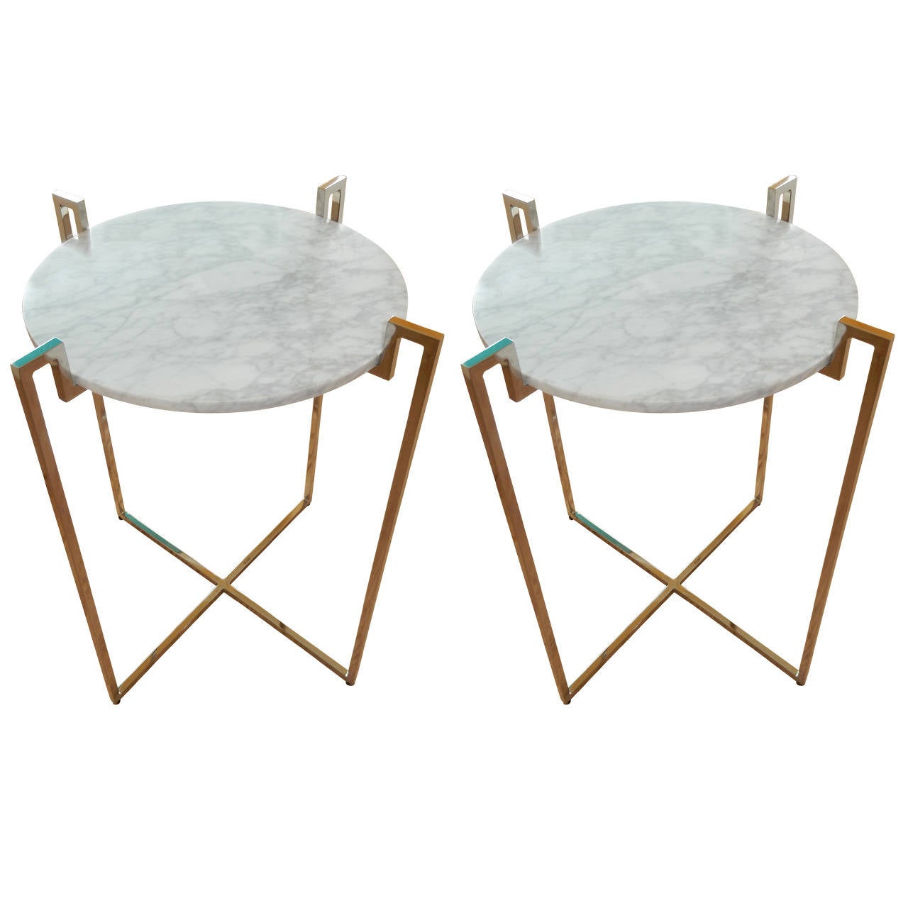 Pair of Nickel and Marble End Tables For Sale at 1stdibs