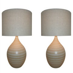 Pair of Hand-Crafted, Danish Modern Pottery Lamps