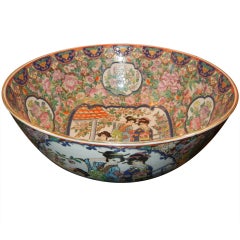 A Late 19thc Rose Medallion Large Porcelain Bowl