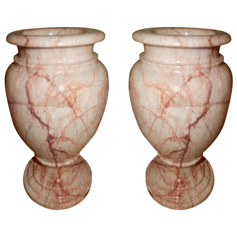 Pair of 1920s Rose Pink Classical Marble Urns/Vases at 1stDibs