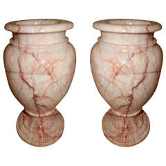 Pair of  1920s Rose Pink Classical Marble Urns/Vases