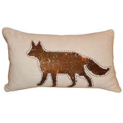 Vintage Copper Sequined Red Fox Pillow