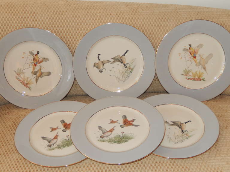 Mid-20th Century Group of Six Game Bird Copeland Spode Dinner Plates