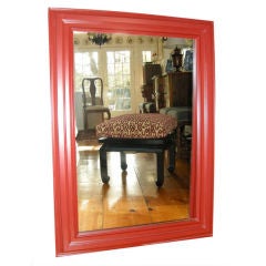 Antique Large Red Laquered Wood Framed Mirror
