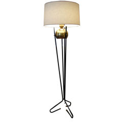 Mid-Century Tripod Iron / Brass Floor Lamp