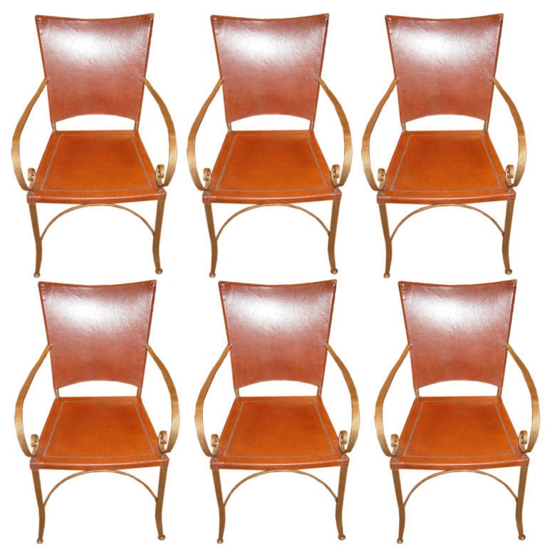 Six Chic Leather & Iron Framed Chairs