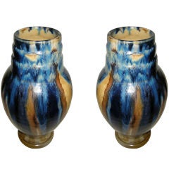Pair, Poterie Renault Argent  Cher Art Deco Vases