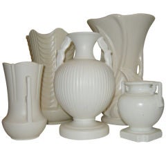 Vintage Mid-Century American White Pottery Group (5)