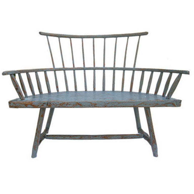 Rare, Antique Windsor Style Painted  Bench