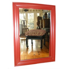 Large Red Laquered Wood Framed Mirror