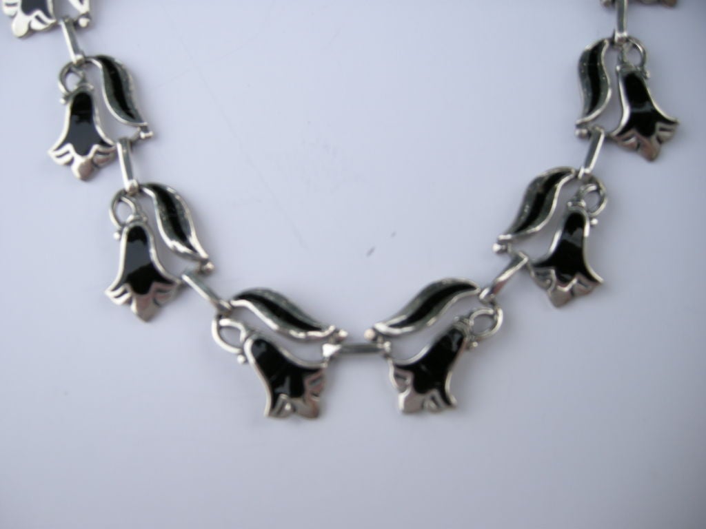 Rare , Art Nouveau Style Sterling Silver/Onyx Necklace.