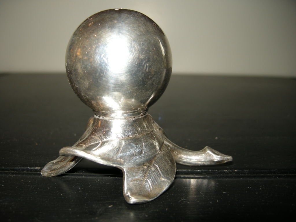 Rare Art Nouveau  style silver plated metal,  salt & pepper shaker's. In a lovely leaf design with a sphere form top.