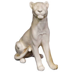 An Art Deco Formattable White Stoneware Pottery Standing Lion