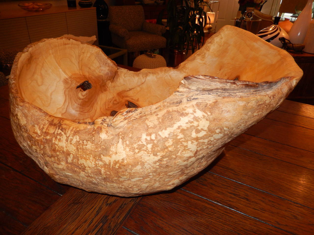 Hand-Carved Massive Free Edge Maple and Burl Wood Bowl or Vessel