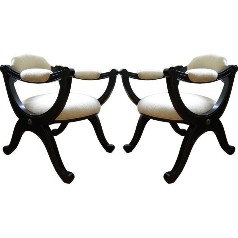 Pair of Regency Style Curule Form Armchairs