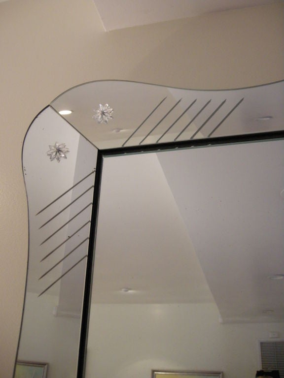 A massive scalloped edge Art Deco Mirror on Mirror. All hand etched, a beautiful piece.