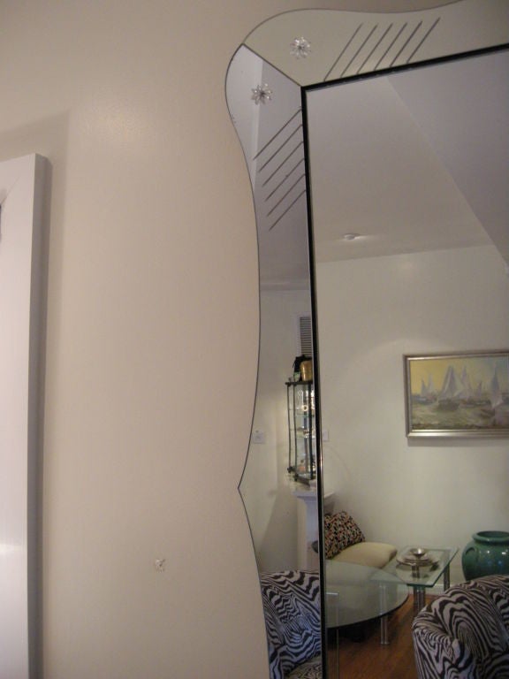 A Stunning Large Art Deco Scalloped Mirror on Mirror In Excellent Condition In Bellport, NY