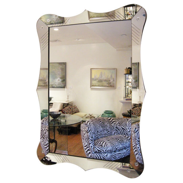 A Stunning Large Art Deco Scalloped Mirror on Mirror