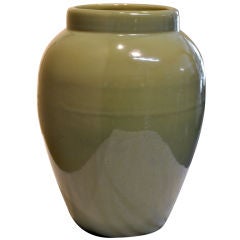 Large Glossy Green Stoneware  Vase.