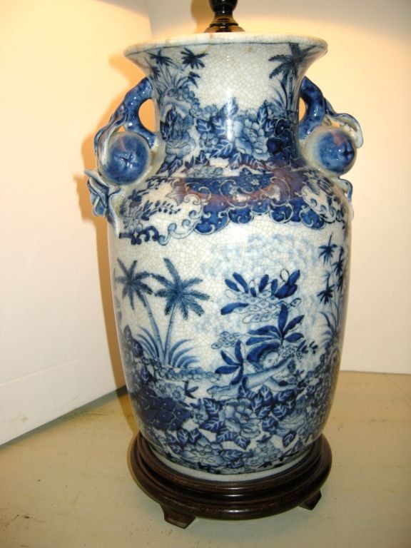 A  Lovely Pair of Blue and White Oriental Ceramic Lamps.