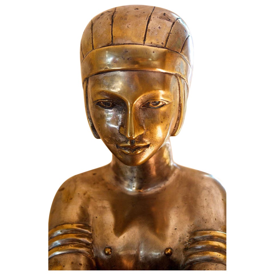 A Rare Art Deco Female Sculptural Figure and Pedestal