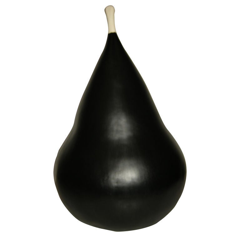 Large Rubenesque Handcrafted Pottery Black Glazed Pear For Sale