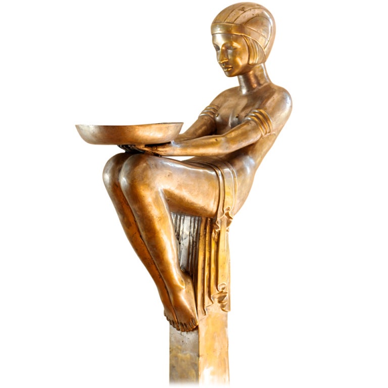 A Rare Art Deco Female Sculptural Figure and Pedestal at 1stDibs