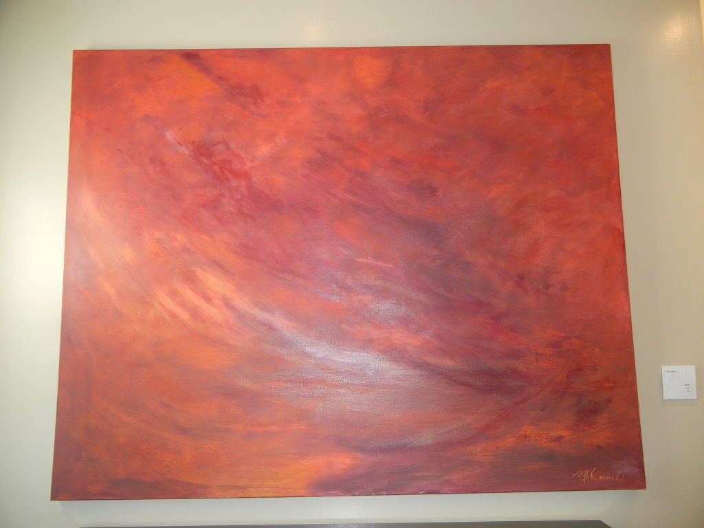 A breathtaking oil on canvas in reds, yellows and burnt browns: 