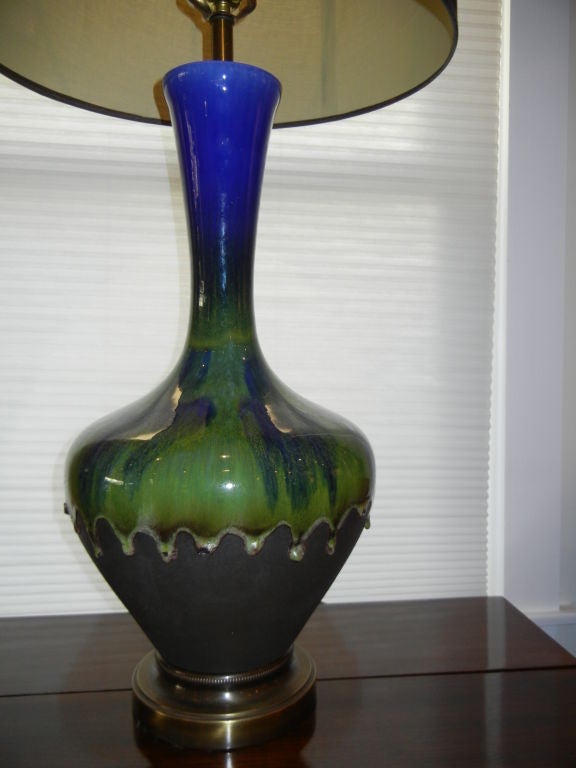 American A  Rare 1970s Studio Graphite & Ceramic Tall Table Lamp For Sale