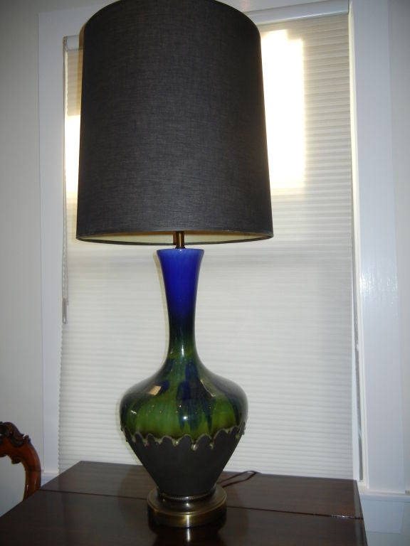 Hand-Crafted A  Rare 1970s Studio Graphite & Ceramic Tall Table Lamp For Sale