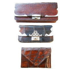 Three  Crocodile Skin  & Sterling Silver  English 1920s Purses.