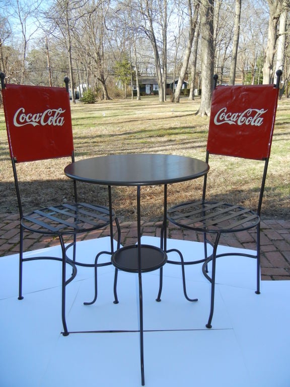 Iron A  Coca  Cola  Bistro, Table & Chairs Trio,   Americana  - 1950s