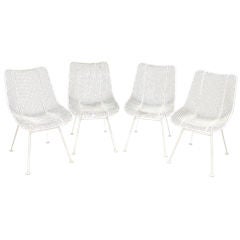 Four Wrought Iron & Mesh Russell L Woodard Chairs