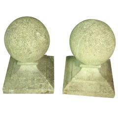 Vintage Large Pair of Stone Ball Finials.