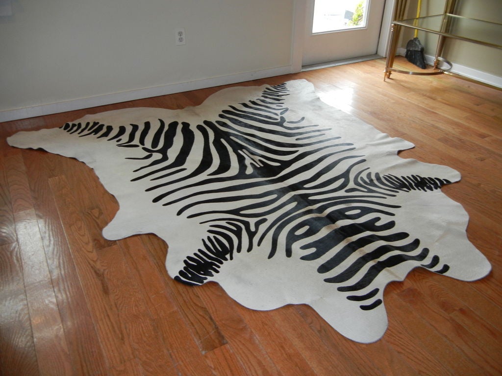 South American Large  Zebra  Print  Steer  Hide  Area  Rug
