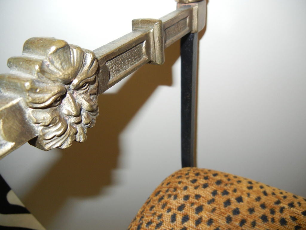 A  Regency Savanarola Style, Iron & Bronze  Leopard Print Bench