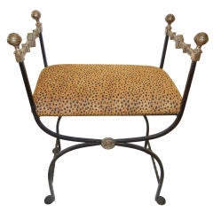 Antique A  Regency Savanarola Style, Iron & Bronze  Leopard Print Bench