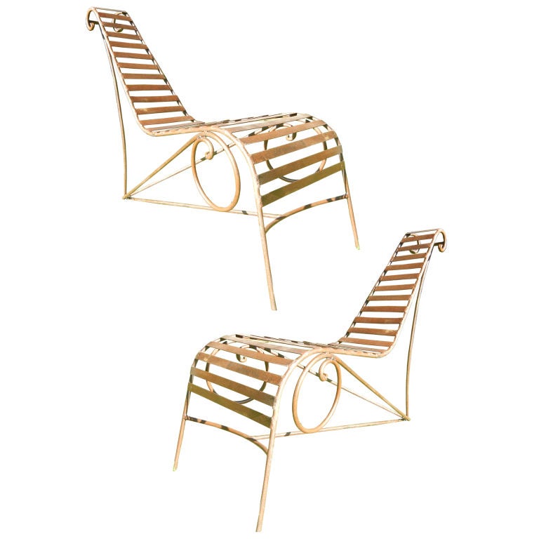 Pair, of Andre Dubreuil Style Iron Spine Chairs