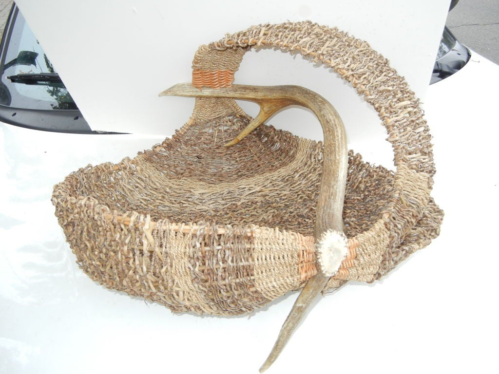 20th Century A Rare One of A Kind Sculptural Elk Horn Basket.