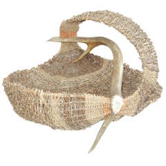 A Rare One of A Kind Sculptural Elk Horn Basket.