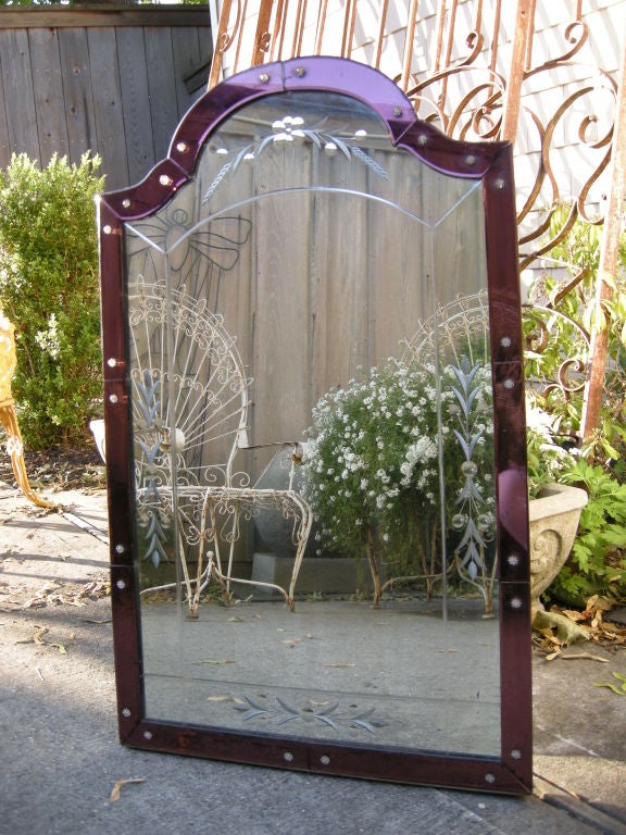 A Beautiful  French Art Deco Hand Etched Wall Mirror